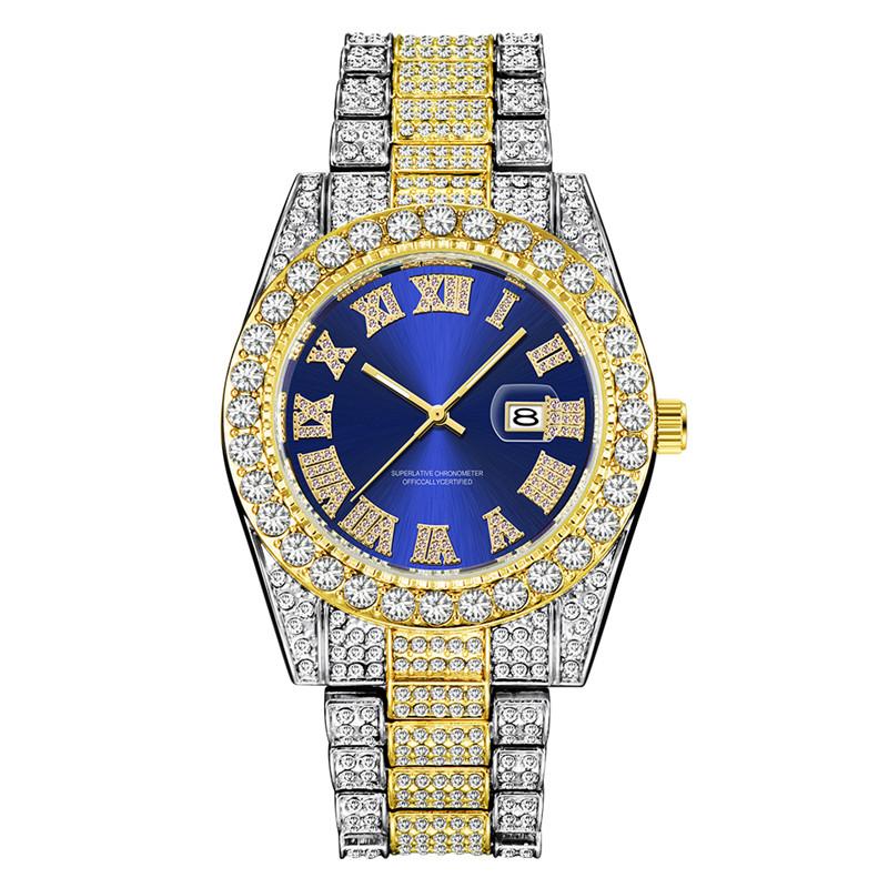 Men Genuine Big Brand Designer Watches Luxury Diamond Golden Fashion Alloy Band Calendar Quartz Gifts Watch Silver Reloj Hombre