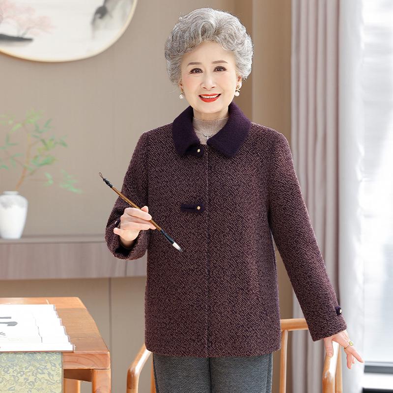 Grandma's New Spring Wool Coat for Elderly Women - Stylish Autumn and Winter Wear