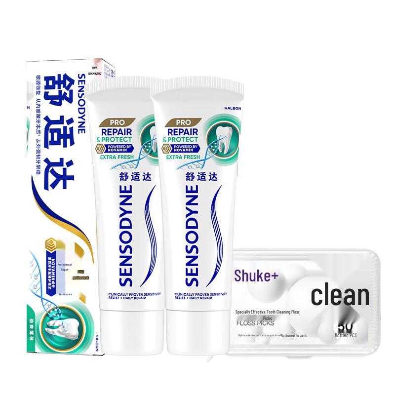Sensodyne Professional Repair Extra Fresh Mint Toothpaste Twin Pack with Floss Sticks