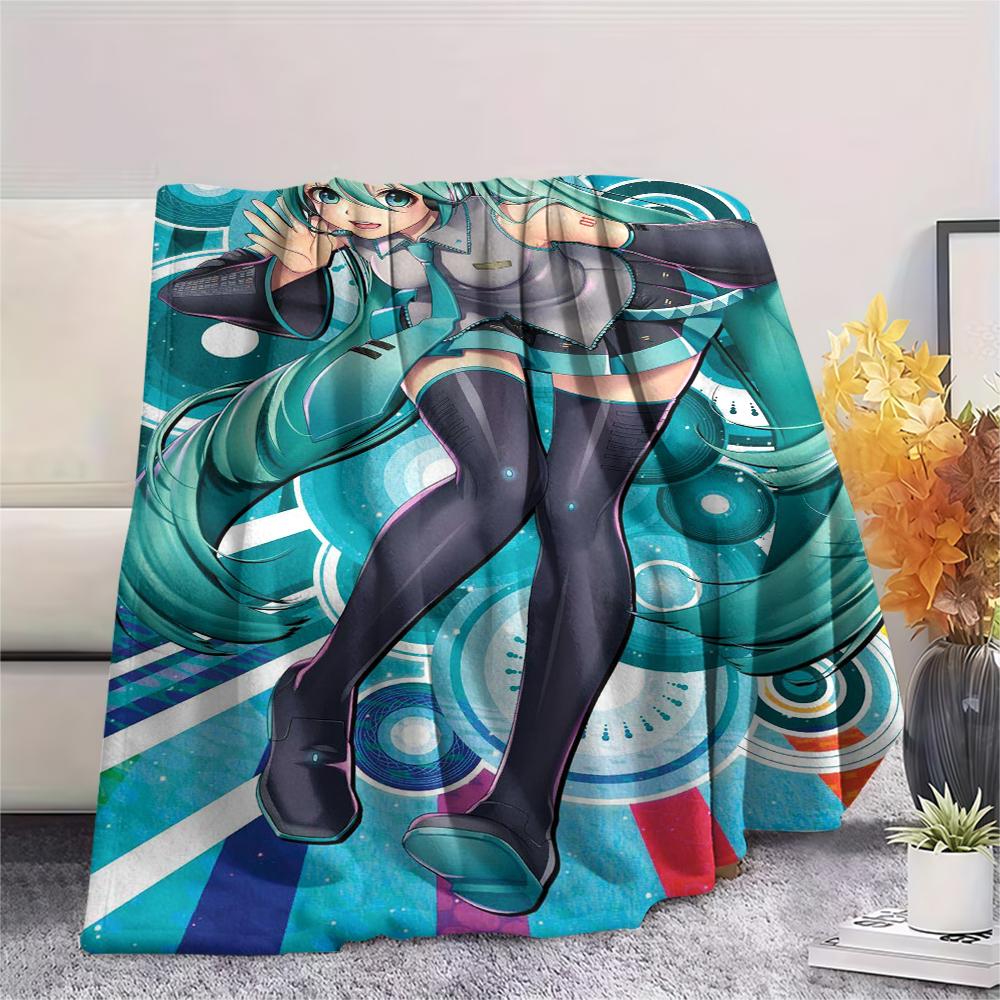 1 ks flanelová deka s potiskem anime Miku, Vysoká kvalita, Pohodlná pro všechna roční období, Domácí dekorace, Teplo a pohodlí, Perfektní jako dárek