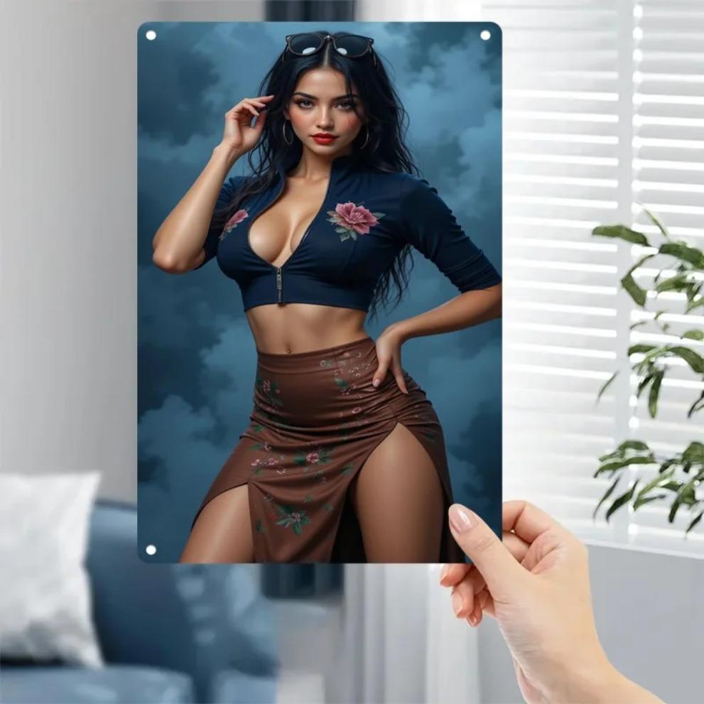 Retro Woman Metal Wall Art, Vintage Floral Portrait Iron Sign for Home & Bar Indoor Outdoor Decor