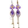 Fashionable and High-end Purple Zircon Flower Tassel Earrings for Women, Light Luxury and Versatile Earrings Fashion Trend