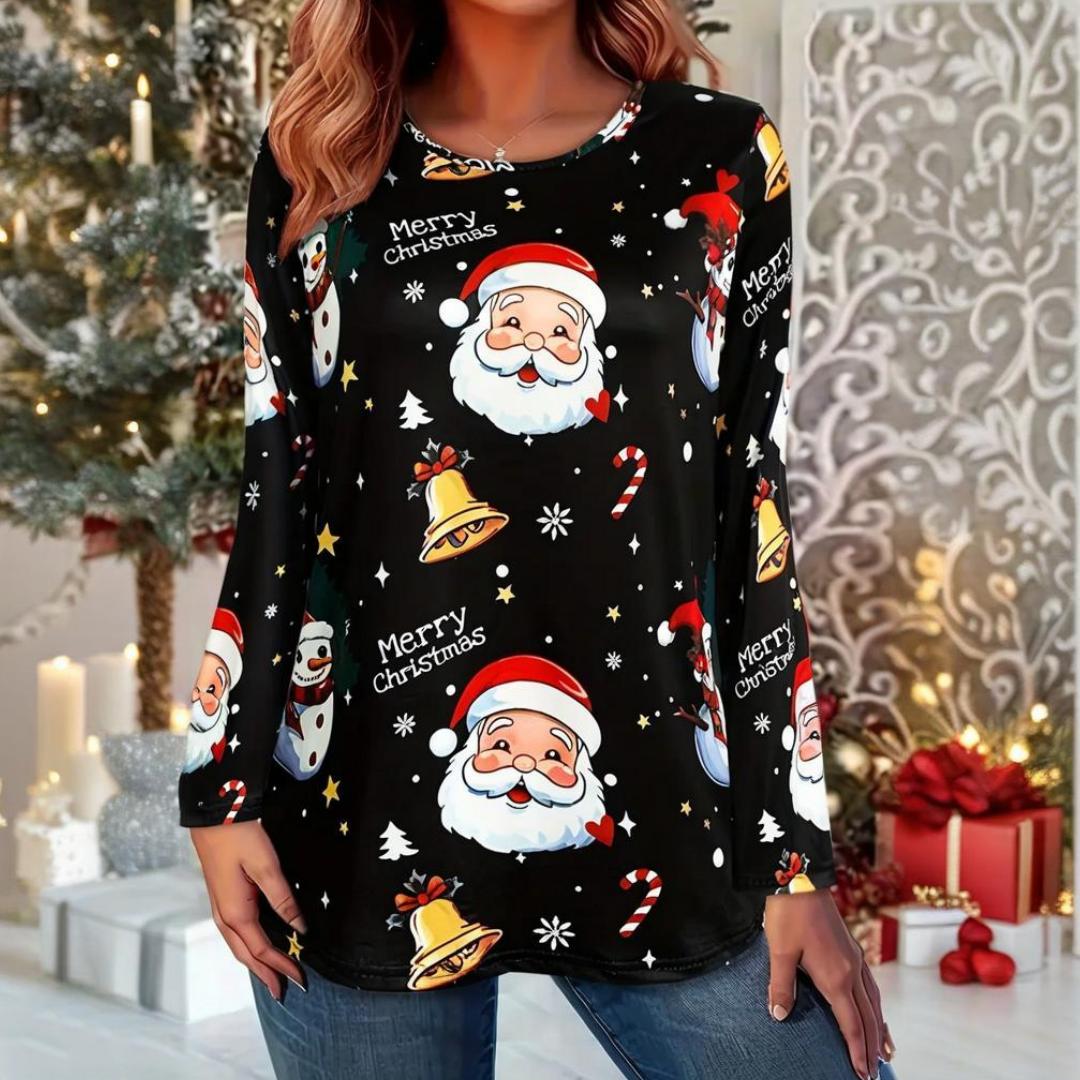 

Рождественская женская футболка с длинным рукавом, осенняя модная футболка с длинным рукавом, футболка с принтом рождественских элементов, оверсайз, женская одежда L