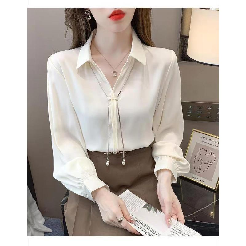 Cămașă la modă cu mâneci lungi pentru femei, toamnă, nouă, largă, design cu temperament, guler polo