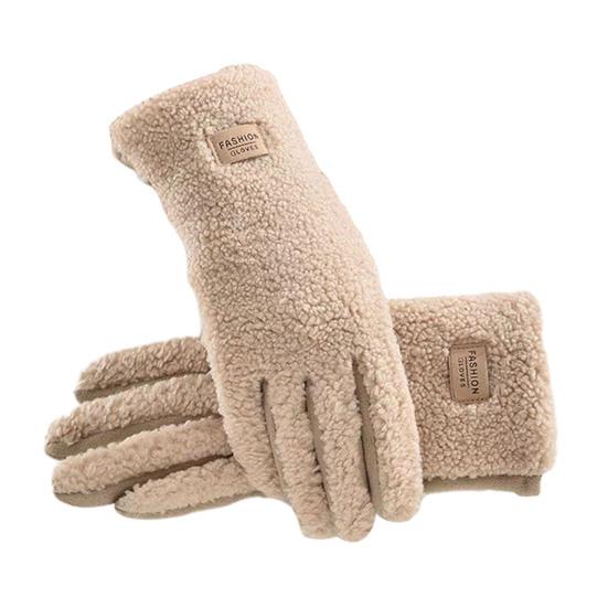 Damen Winter Wildlederhandschuhe Warme Fuzzy Touchscreen-Handschuhe Einfarbig Winddicht Plüschgefütterte Handschuhe zum Fahren Pendeln Einkaufen