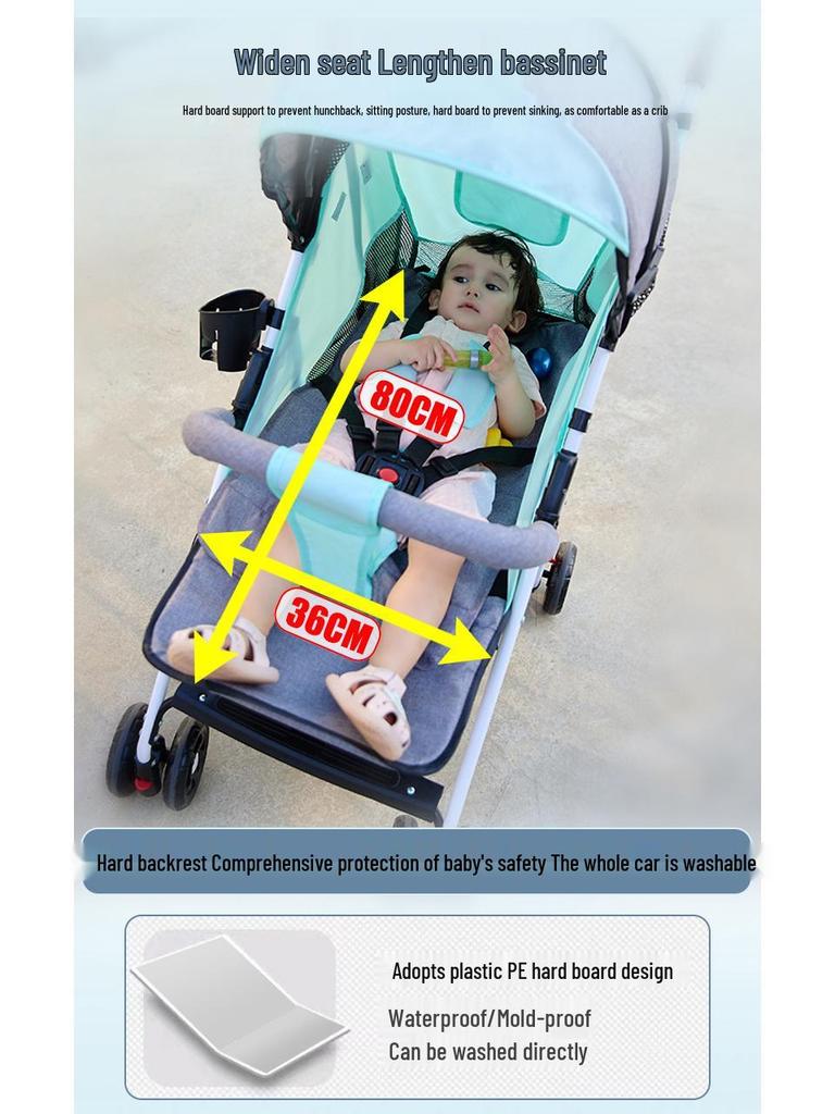 Lightweight Foldable Baby Stroller, Four-Wheeled, Convertible for Sitting or Lying, One-Button Fold Portable Design