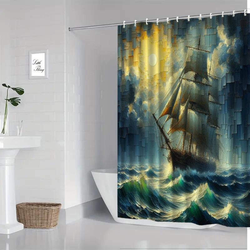 Sailing Adventure Shower Curtain: Embrace the Bold Ocean Design, Soft Fabric, and Nautical Vibes for Your Inspiring Bathroom