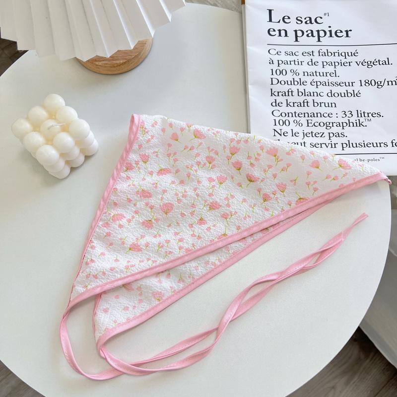 Floral Double-Layer Triangle Scarf Cotton Thin Strawberry Flower Print Hair Scarf Korean Sweet Fresh Literary Turban Accessories