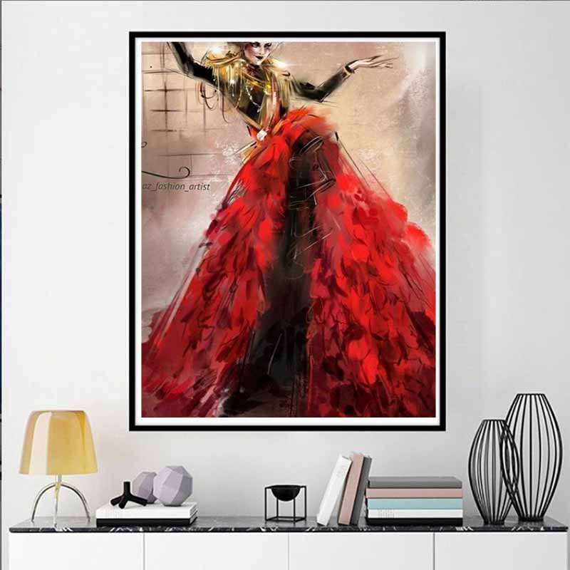 Disney 5D DIY Diamond Painting Cruella De Vils Red and Black Dress Fashion Illustration Embroidered Mosaic Cross Stitch Home Decor Gift Crafts