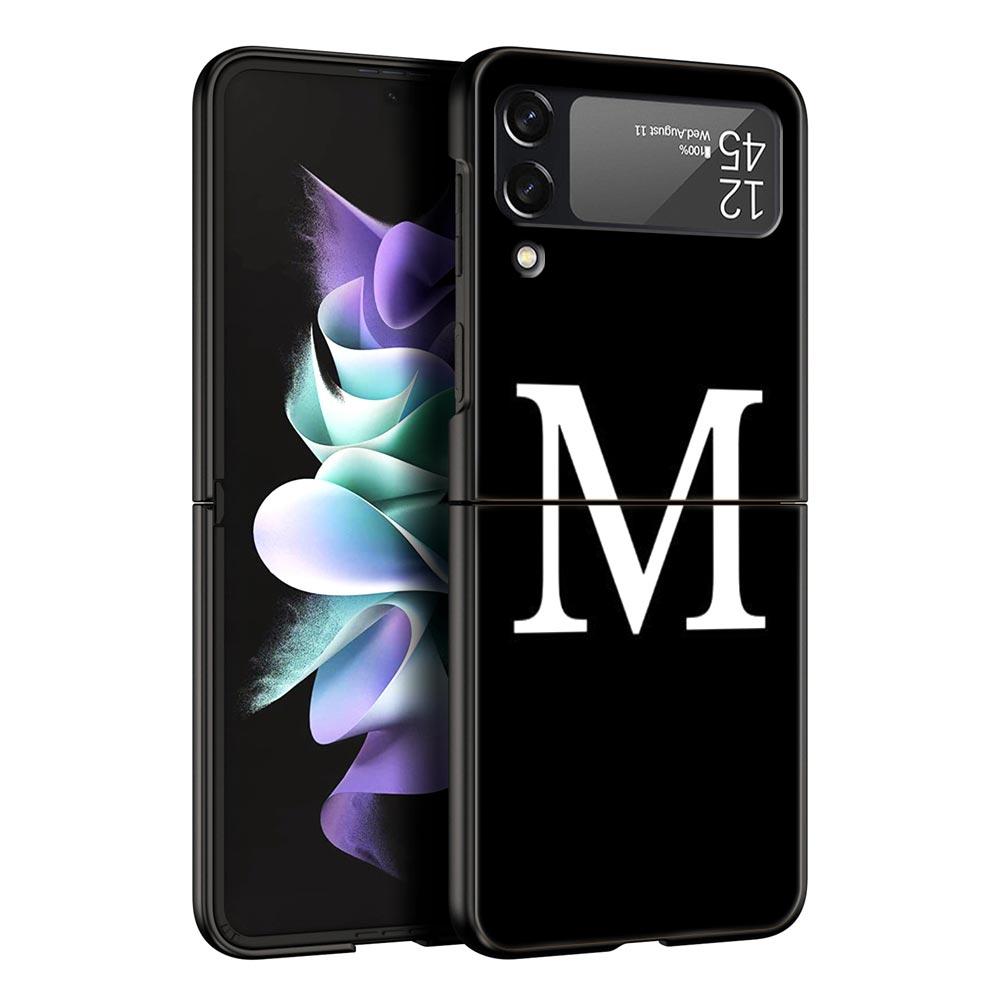 Phone Case For Samsung Galaxy Z Flip 3 4 5 Hard Black Folding PC Luxury For Samsung Z Flip3 Cover Initial Letter A Z Fashion