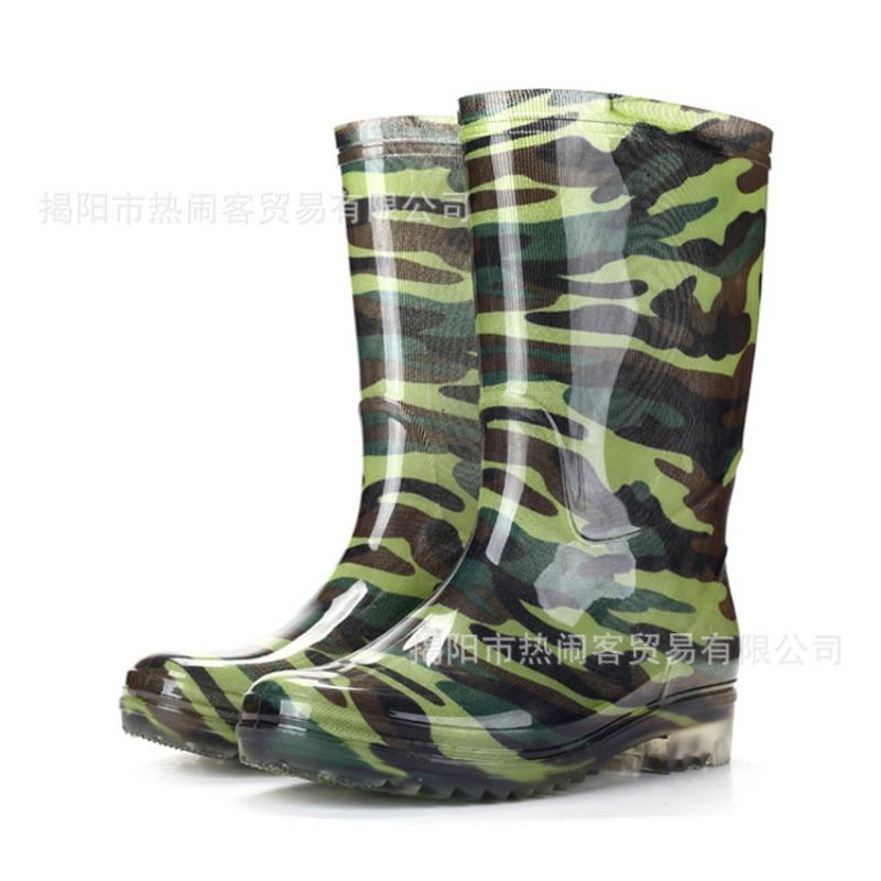 Medium tube camouflage men's rain shoes men's kitchen waterproof labor shoes non-slip rubber shoes rain boots cotton water boots men's wading shoes