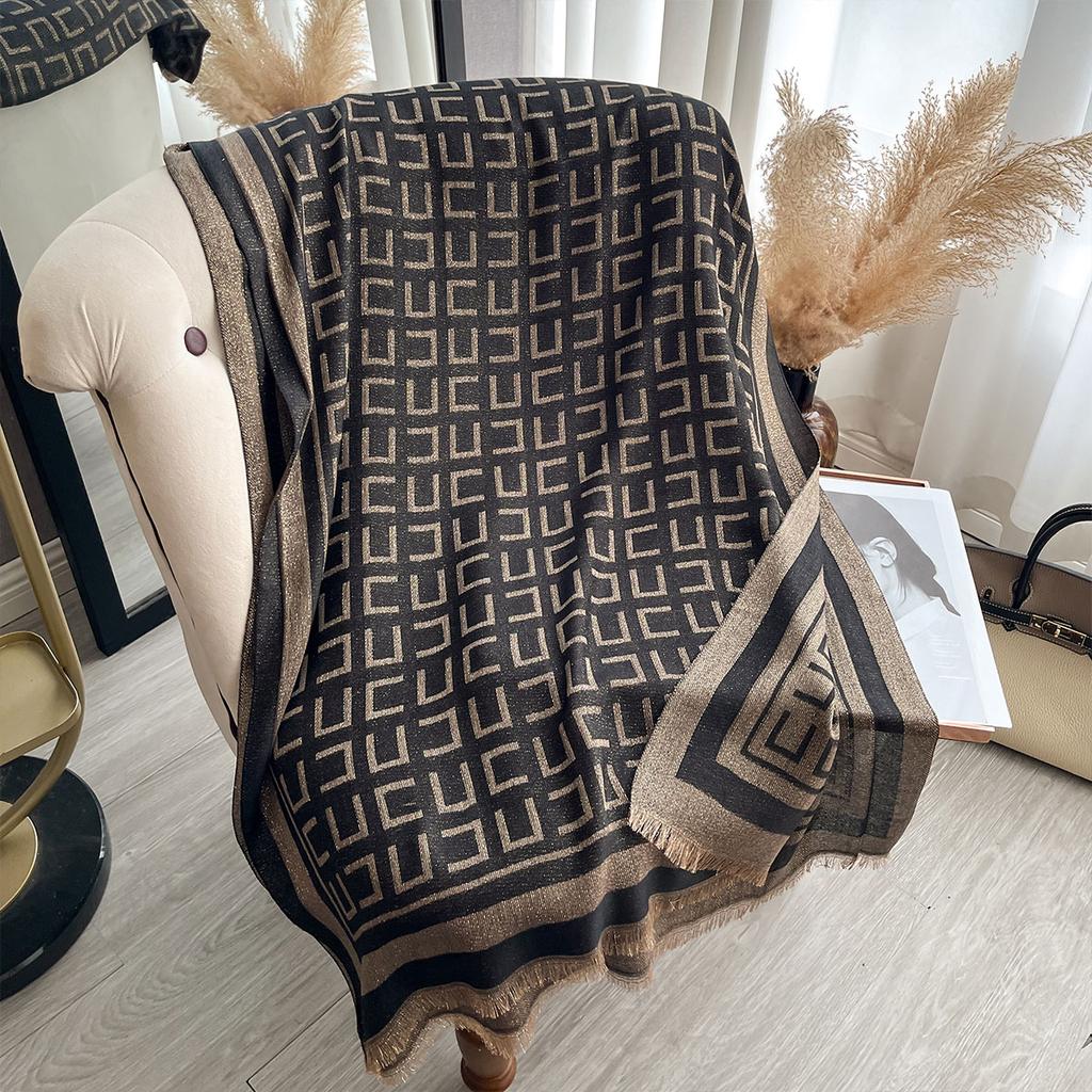 Elegant Ladies Muslim Hijab Golden Thread Long Scarf With Spring And Autumn Coldproof Scarf Decoration Shawl Wrap Headscarf