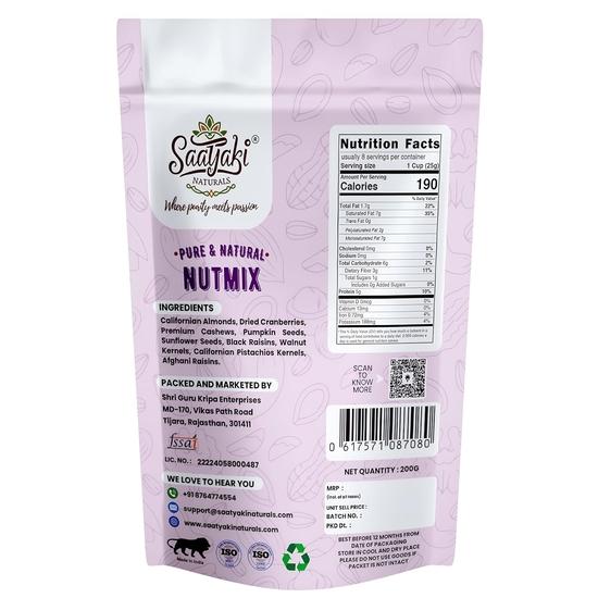 Saatyaki Naturals Premium Nut Mix - 200gm | Healthy Snack with Almonds, Cashews, Raisins, Pistachios & Walnuts | Protein & Fiber Rich Trail Mix