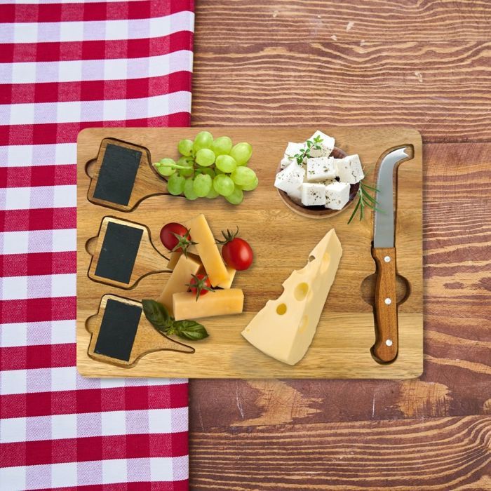 Plateau a fromage - FACKELMANN - Avec ardoises + couteau a fromage - 32 x 23 cm - Bois