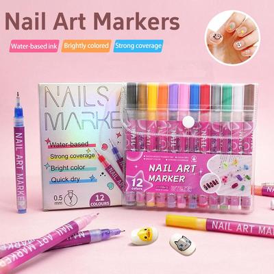 Cross 0.5mm Nail Art Pen Set - 12 Colors for DIY Dotting, Painting & Graffiti