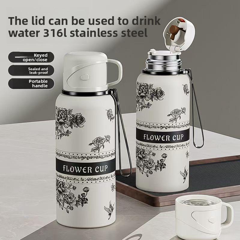 Flower Insulated Travel Mug With Leak Proof Lock For Office And Outdoor Use