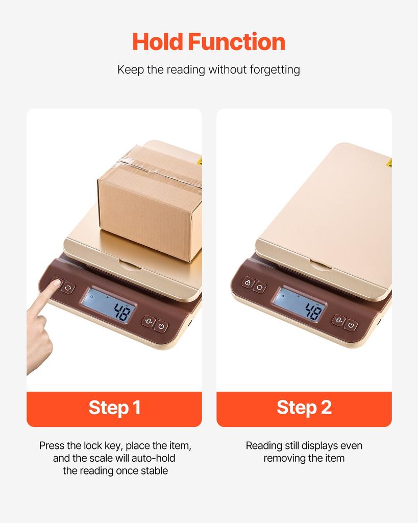 VEVOR Digital Shipping Postal Scale, 2 G High Accuracy, 40 Kg Postal Scale with Hold/Tare/Auto-off Function