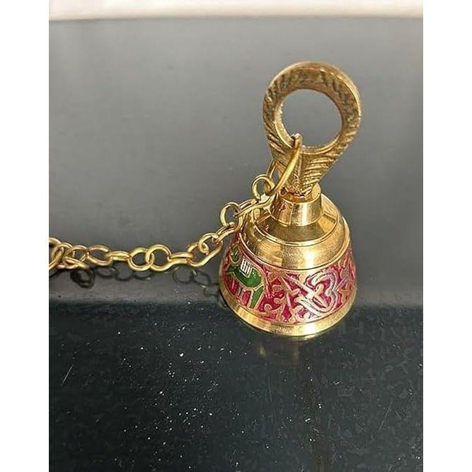 Pure Brass Hanging Bell with Chain for Temple Door & Home Décor | 8 Cm Tall, 125g |