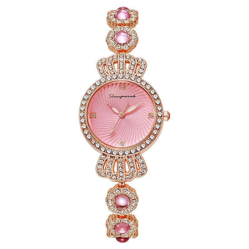 

Браслет из халцедона Кварцевые женские модные часы с короной Ювелирное изделие розовый