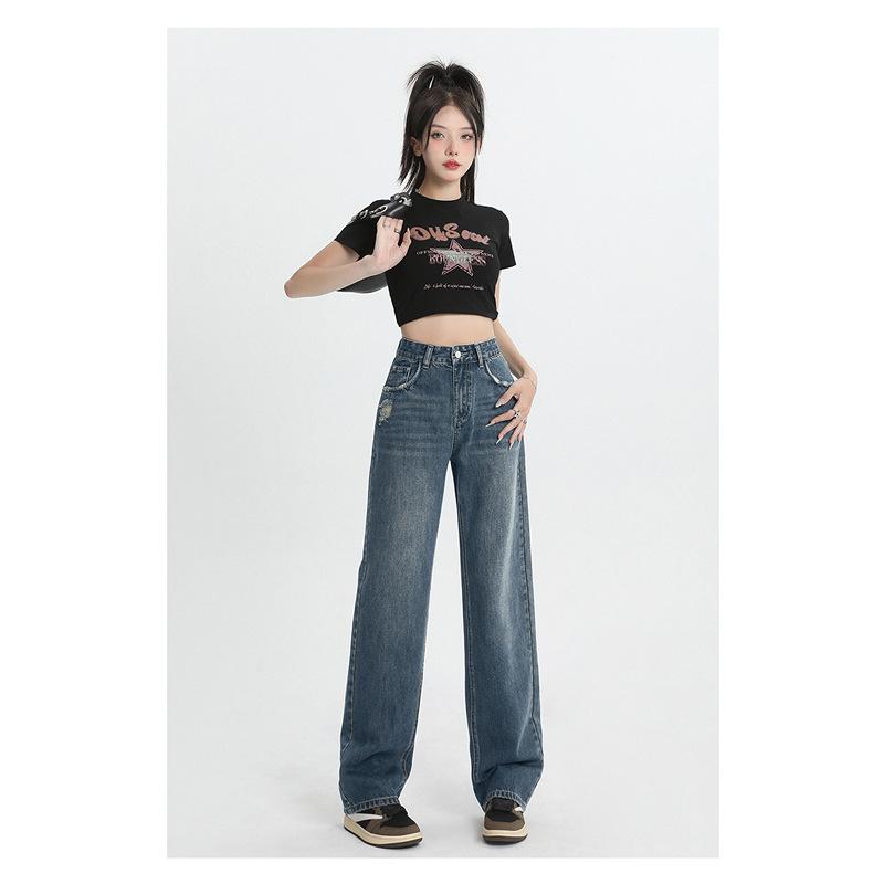 Light Color Retro Wide Leg Jeans for Women 2025 New High Waist Straight Pants Loose Slim Fit Narrow Version Floor-Length Pants