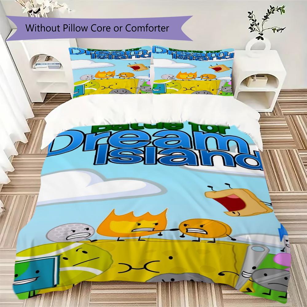 BFDI Muster Bettwäsche, Bettdecken-Set Bettdeckenbezug Kissenbezug Zuhause Geburtstagsgeschenk(1 Bettbezug + 2 Kissenbezüge, ohne Füllung)_lx