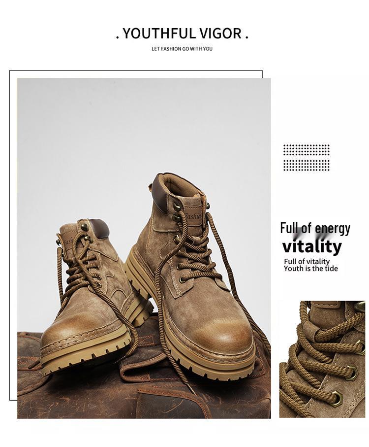 Men's Autumn/Winter Lightweight Breathable British Style High-Top Yellow Pigskin Work Boots