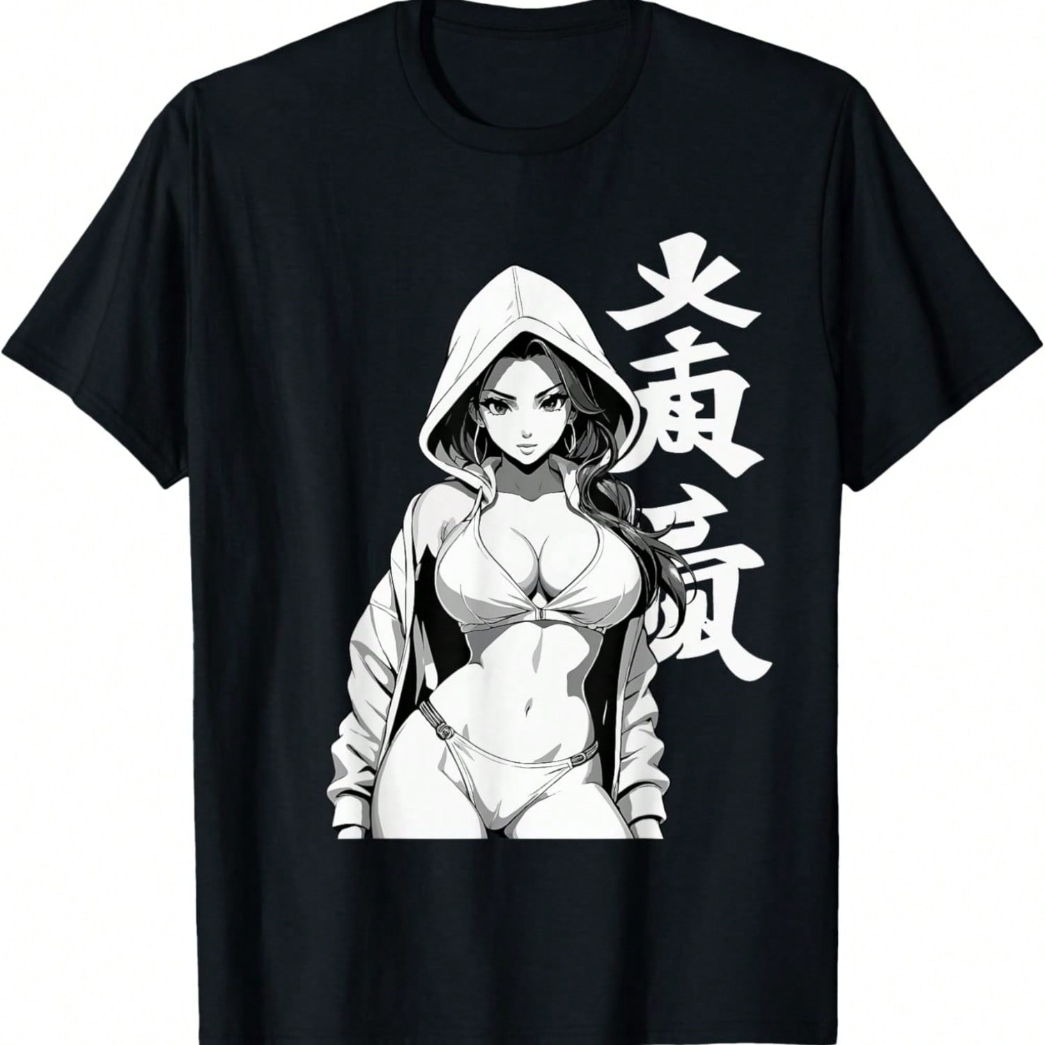 Sexy Waifu Otaku Anime Girl Japanese In Black And White Art T-Shirt S разноцветный