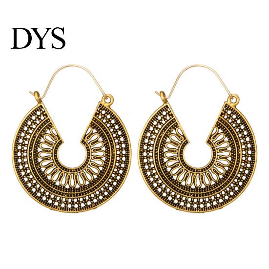 Women C Shape Hollow Hoop Earrings Vintage Party Club Pub Cocktail Jewelry Gift