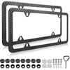LIN KANG Carbon Fiber License Plate Frames - 2 Pack Black Aluminum Front & Rear Auto Car Tag Holder Covers Printed Carbon Pattern, 4 Hole Gloss Slim