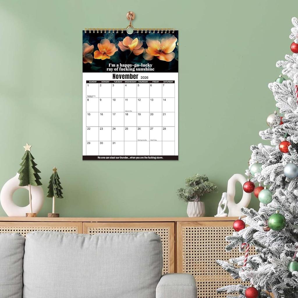 2026 fuck it calendar,refrigerator calendar Jan 2026 - Dec 2026,12-Month calender Spiral Bound,11" x 8.5",Twin-Wire Binding - Home Office Hanging
