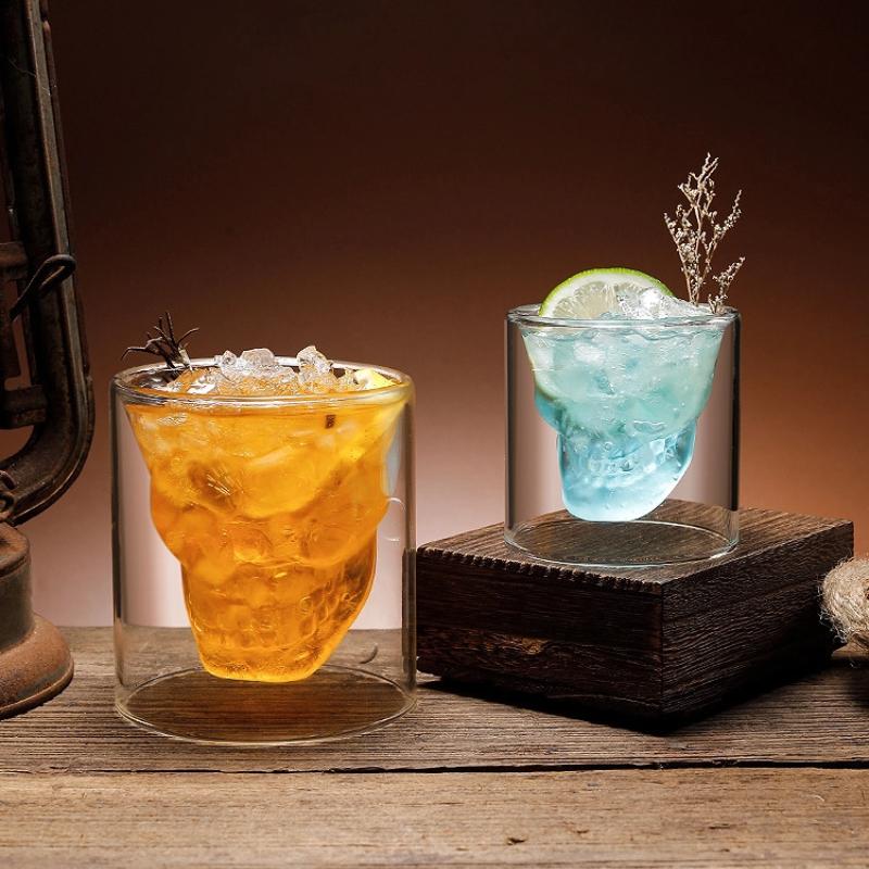 Crystal Skull Glass Cup – Double Layer Transparent Mug for Coffee, Whiskey, Wine, Beer