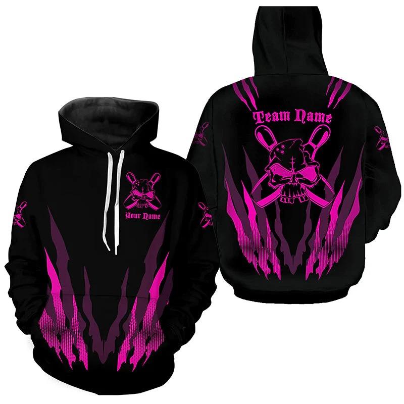 Fashion Grim Reaper Graphic Bowling Hoodies For Men Custom Name Team Name 3D Printed Sweatshirt Casual Oversized Pullovers Tops