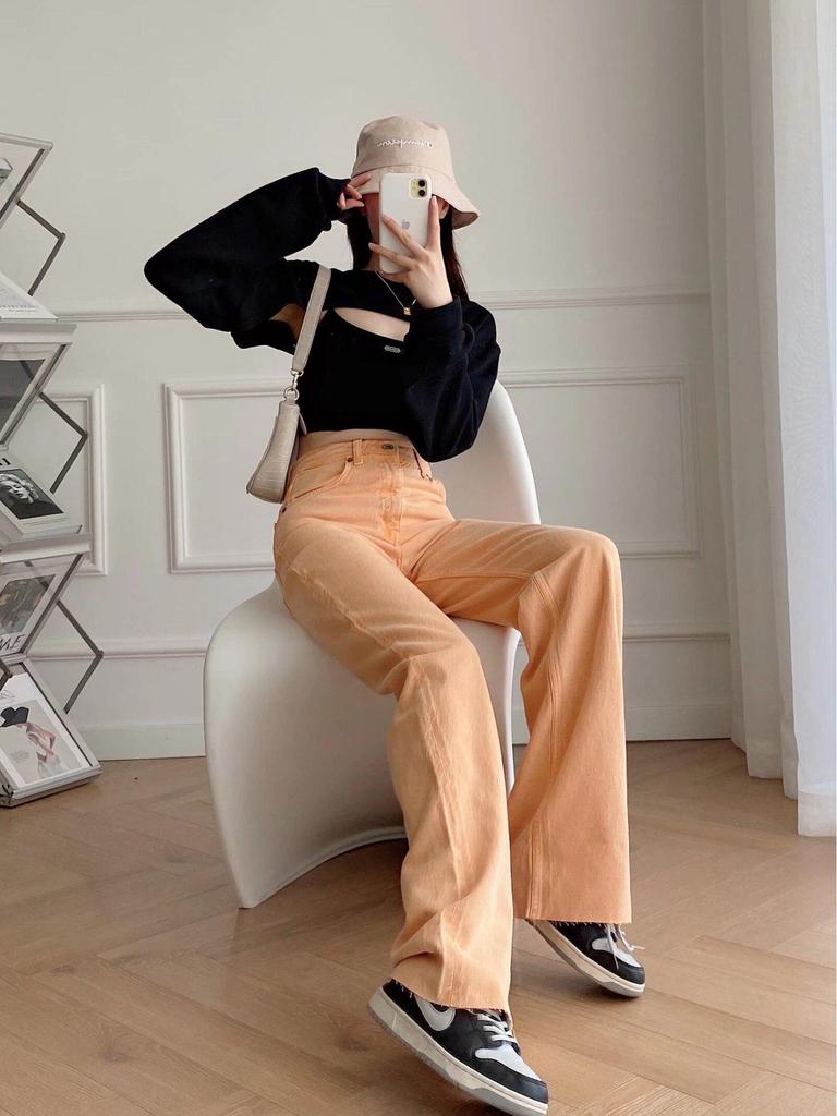 European & American French Design Women's High-Waisted Colored Straight-Leg Jeans - Versatile, Casual, Elegant