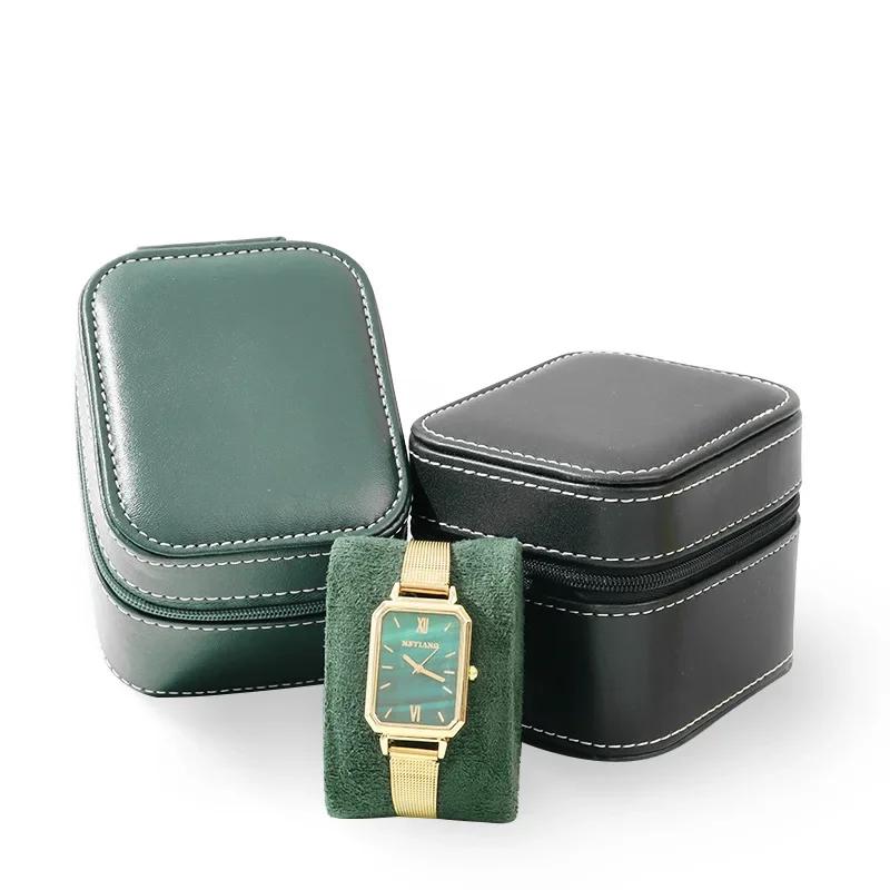 Single Watch Case PU Leather Watch Travel Case with Removable Cushion Jewelry Storage Case Organizer Portable Square Watch Box