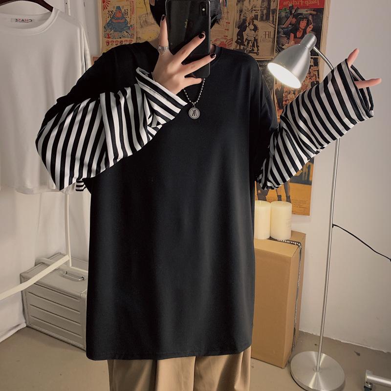 Trendiges Koreanisches Lockeres Herren-T-Shirt mit Langen Ärmeln und Fake-Zweiteiler-Look