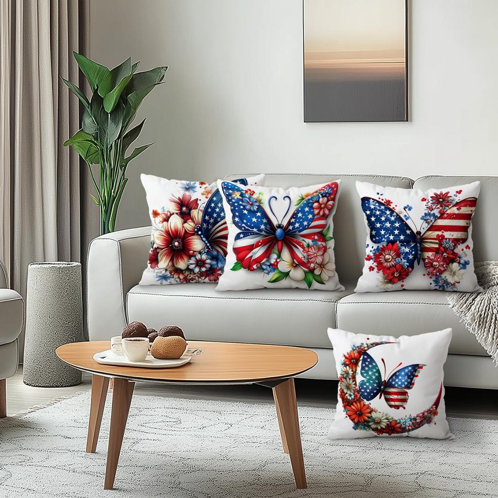 Independence Day Flowers Pillowcase Printed Polyester 45X45Cm Throw Pillowcover Decorative Sofa Cushion Pillowslip Home Decor