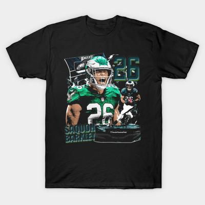 Men Black Print T-shirt Saquon Barkley Philadelphia 26 No-Cut Transfer Paper Print Cotton Tshirt