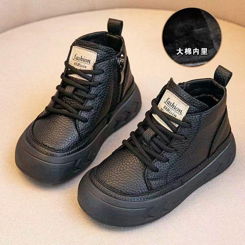 Warme Baumwollstiefel für Kinder Winter Kinder Baumwoll-Kurzstiefel mit Fleecefutter Jungen Lederstiefel