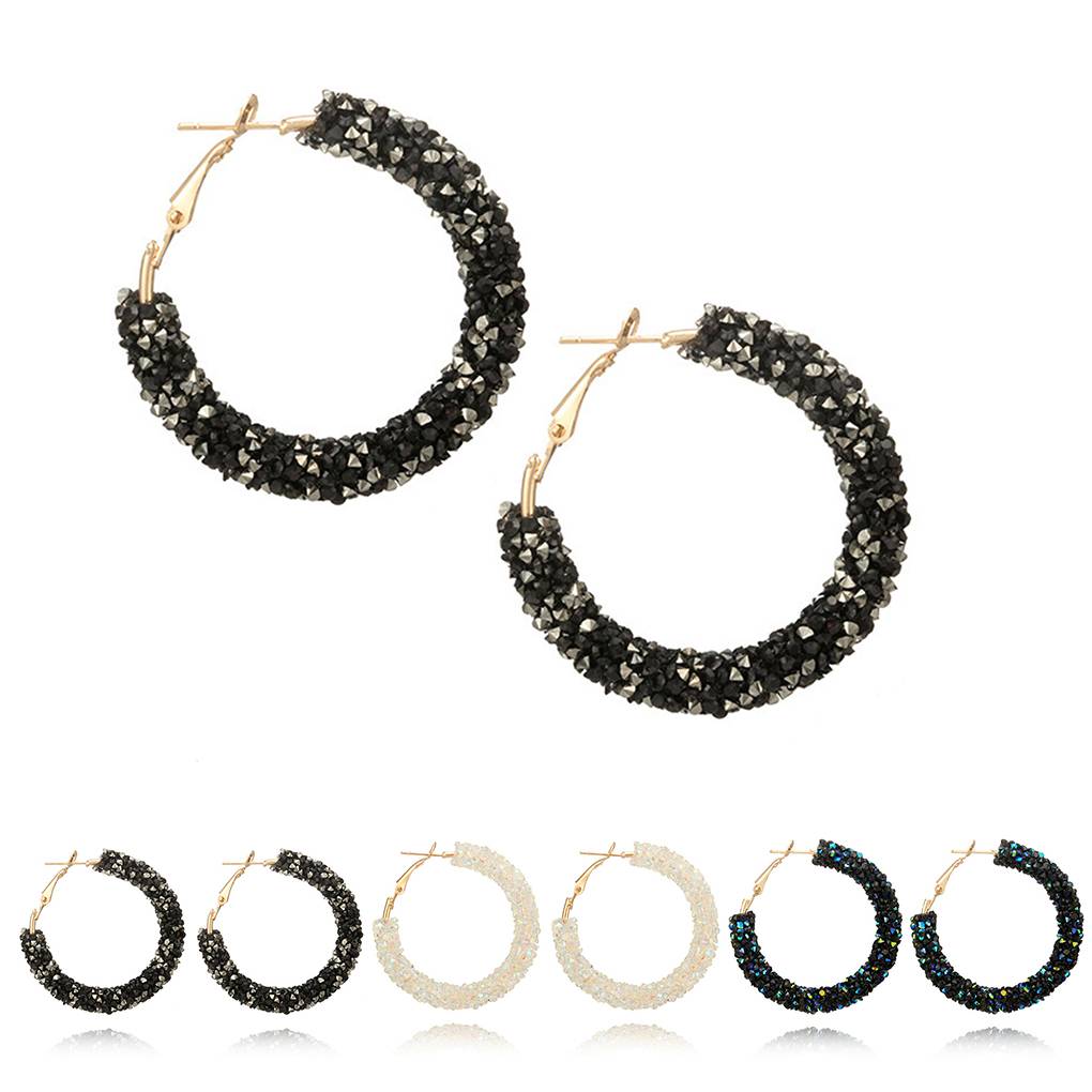 Rhinestone Large Circle Design Women Girls Earrings Ear Studs Plating Alloy Earrings Jewerly Gifts