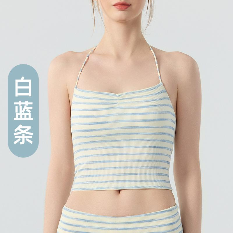 Sexy U-shaped beauty back yoga vest top, thin shoulder straps, short tight and thin semi-fixed cup sports bra women S