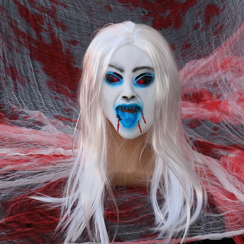 Ghost Female Latex Cosplay Mask With White Hair For Haunted Decorations House