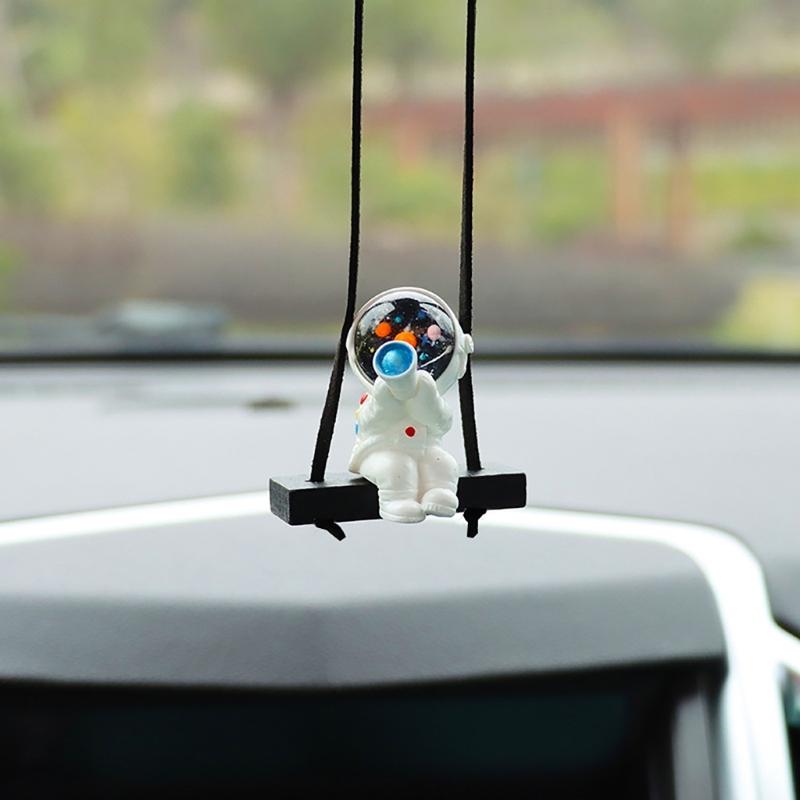 Swing Astronaut Shaped Car Pendant Cartoon Car Rear View Mirrors Hanging Ornaments Resin Interior Decoration