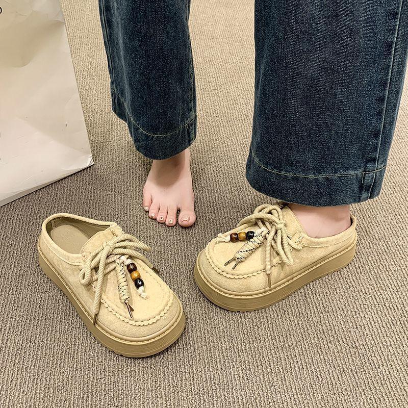 Baotou Semi-slippers Niche Design Sense Versatile Thick-bottomed Boken Slippers Women's 2025 Autumn and Summer New Retro Ethnic Style