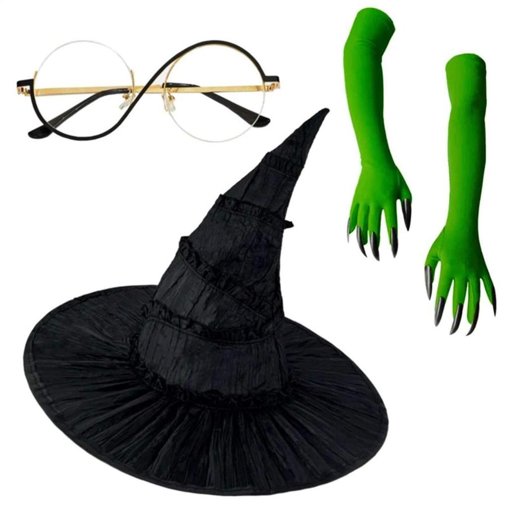 4 Pcs Elphie Cosplay Glasses, Witch Hat, And Witch Gloves Accessories For Halloween Movie Cosplay Props,Suitable For Fan Girl Role-playing Party