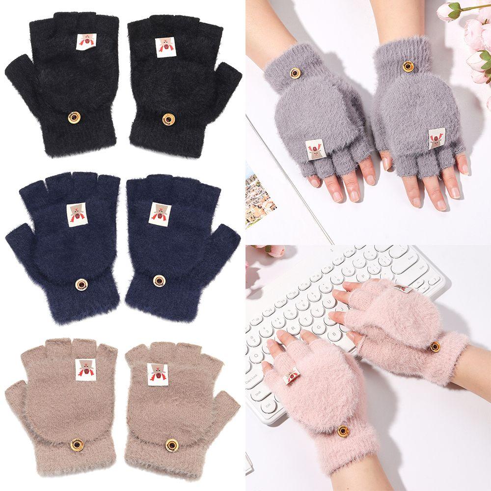 

Apparel Accessories Plush Cold Proof Winter Gloves Flip Cover Half-finger Fawn