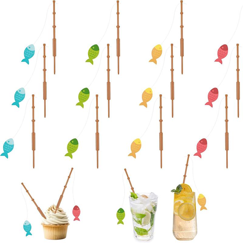 1/3/5Pcs Mini Small Plastic Fishing Rod Cupcake Toppers Birthday Party Favors Snack Cake Decorations Cocktail Picks Fruit Forks