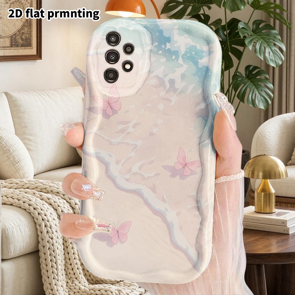 Phone Case: 2D Flat Samsung Galaxy A34 A35 M05 M06 S20 S22 S21 FE Plus 5G Protective Case, Couple Style, Seaside Pink Butterfly, Christmas and Hallowe
