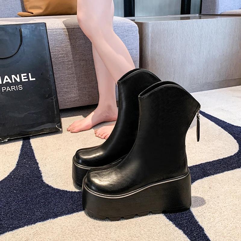 

9 см панк массивная платформа мотоциклетные ботинки женские толстые нескользящие армейские ботинки женские черные белые кожаные ботильоны женские 34