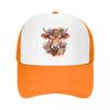 Custom Fashion Highland Cow And Flower Baseball Cap Women Unisex Breathable Trucker Hat PerforUnisexce Snapback Caps
