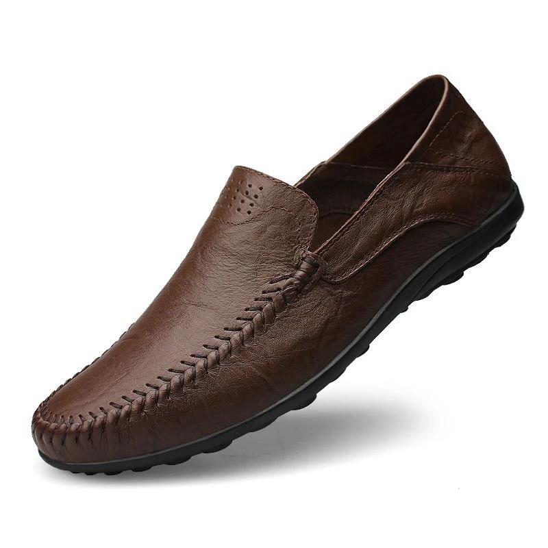

Genuine Leather Men Casual Shoes Fashion Formal Mens Loafers Moccasins Italian Breathable Slip On Male Boat Shoes Size 37-47 47 темно-коричневого кольору